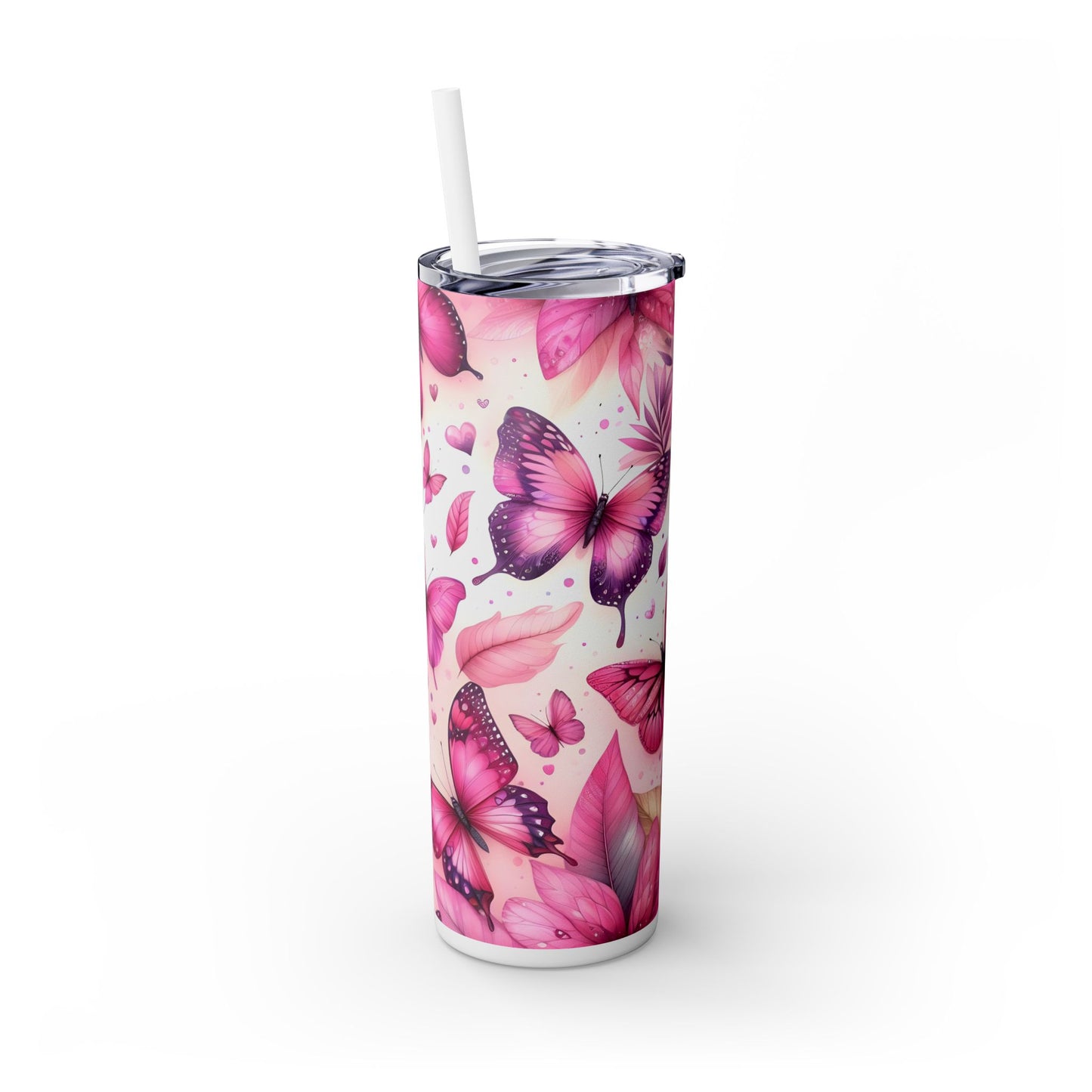 Pink Flowers and Butterflies - SleekSip Skinny 20oz Tumbler with Straw