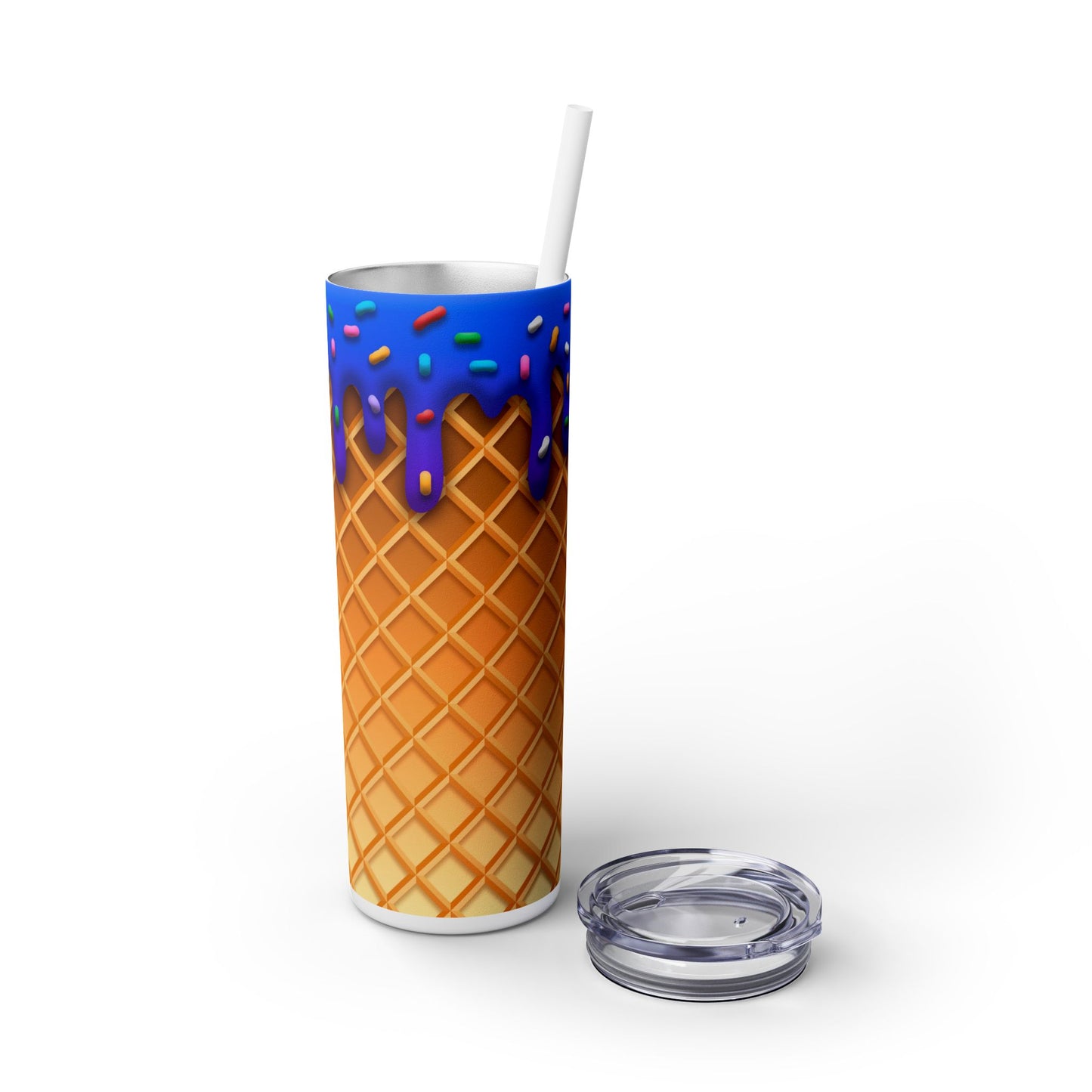 Dripping Ice Cream Waffle Cone - SleekSip Skinny 20oz Tumbler with Straw