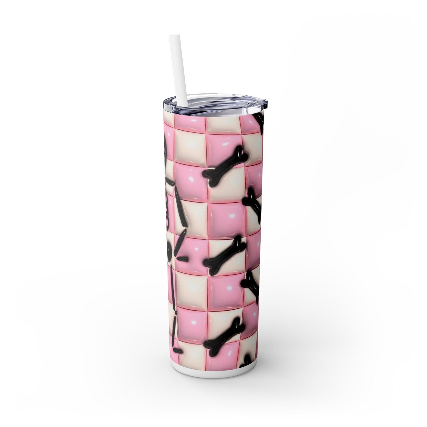 3D Inflated Pink Skull - SleekSip Skinny 20oz Tumbler with Straw