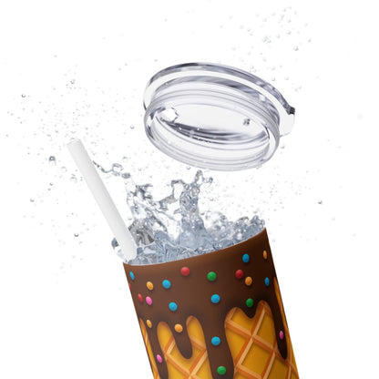 Dripping Ice Cream Waffle Cone - SleekSip Skinny 20oz Tumbler with Straw