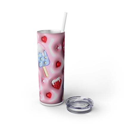 3D Inflated Ice Cream and Strawberries - SleekSip Skinny 20oz Tumbler with Straw