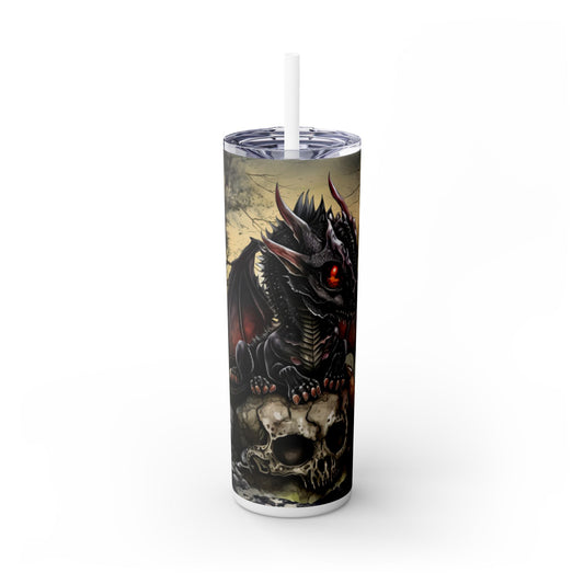 Dragon Sitting On A Skull - SleekSip Skinny 20oz Tumbler with Straw