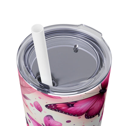 Pink Flowers and Butterflies - SleekSip Skinny 20oz Tumbler with Straw