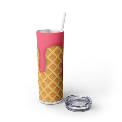 Dripping Ice Cream Waffle Cone - SleekSip Skinny 20oz Tumbler with Straw