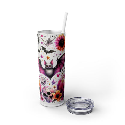 Halloween Bat and Skulls - SleekSip Skinny 20oz Tumbler with Straw