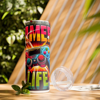 Gamer Life - SleekSip Skinny 20oz Tumbler with Straw