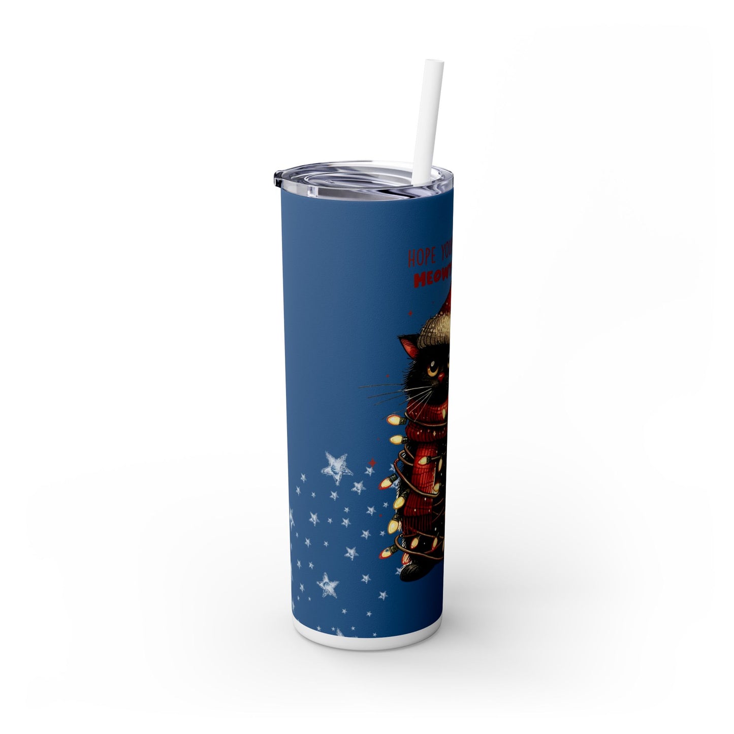 Christmas Cat with Magical Background - SleekSip Skinny 20oz Tumbler with Straw