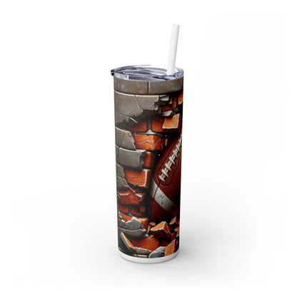 Football going through wall - SleekSip Skinny 20oz Tumbler with Straw