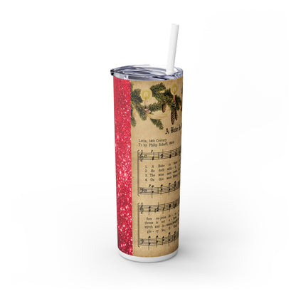 Christmas Music Notes with Red Sparkles - SleekSip Skinny 20oz Tumbler with Straw