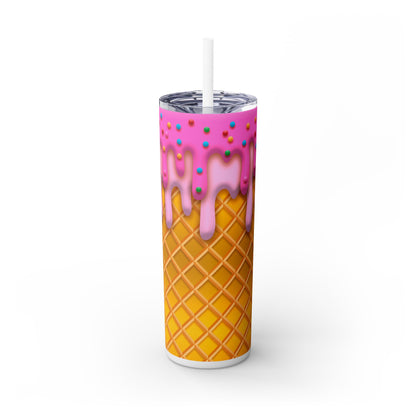 Dripping Ice Cream Waffle Cone - SleekSip Skinny 20oz Tumbler with Straw