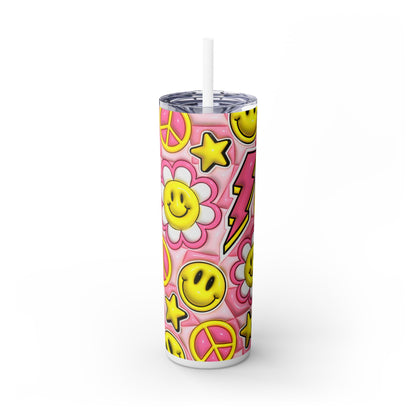 3D Inflated Groovy Design - SleekSip Skinny 20oz Tumbler with Straw