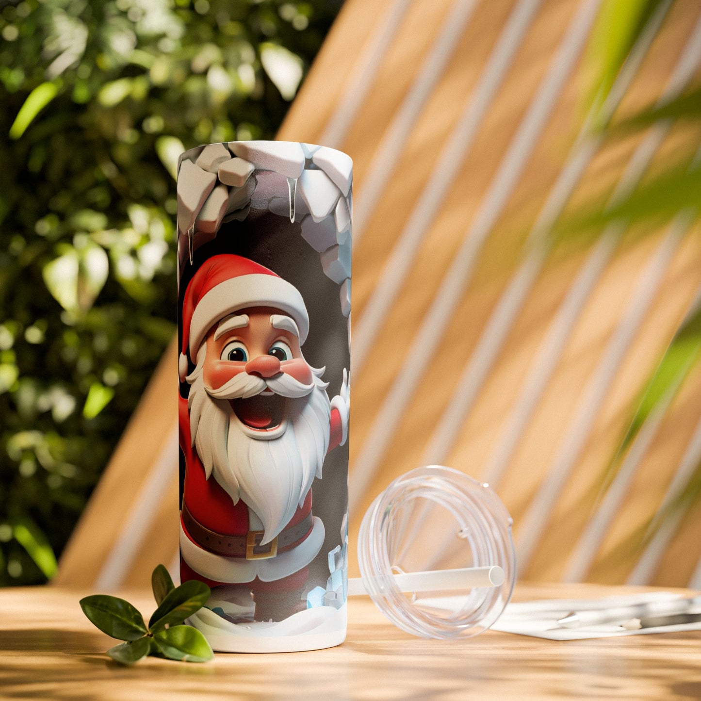 Christmas Santa Busting Through Wall - SleekSip Skinny 20oz Tumbler with Straw