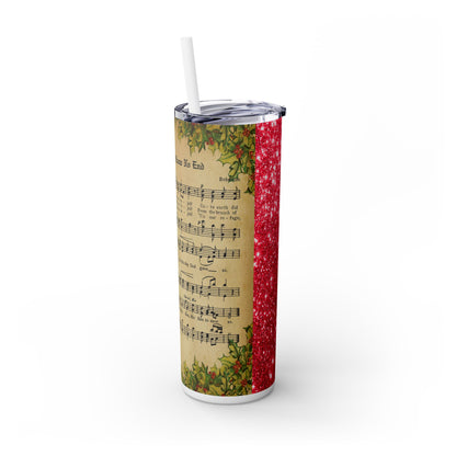 Christmas Music Notes with Red Sparkles - SleekSip Skinny 20oz Tumbler with Straw