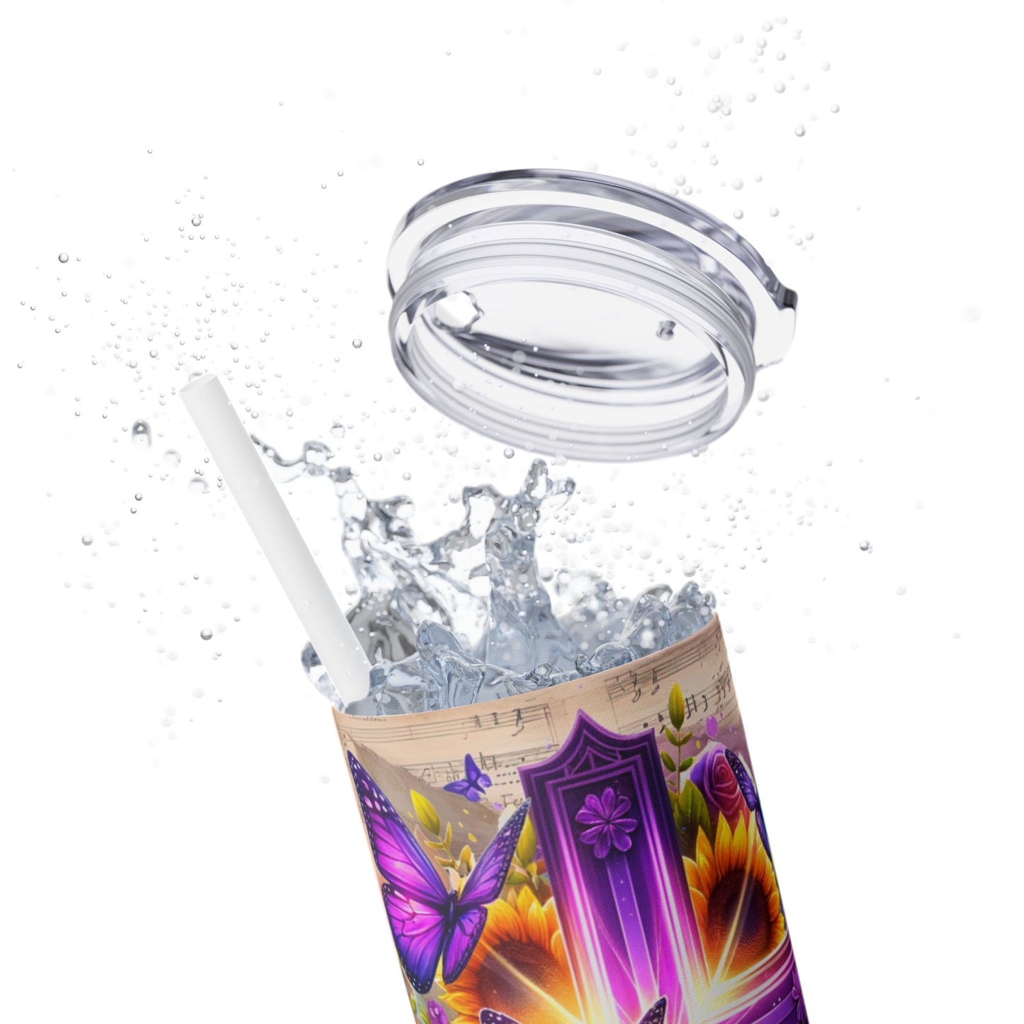 Beautiful Floral Cross - SleekSip Skinny 20oz Tumbler with Straw