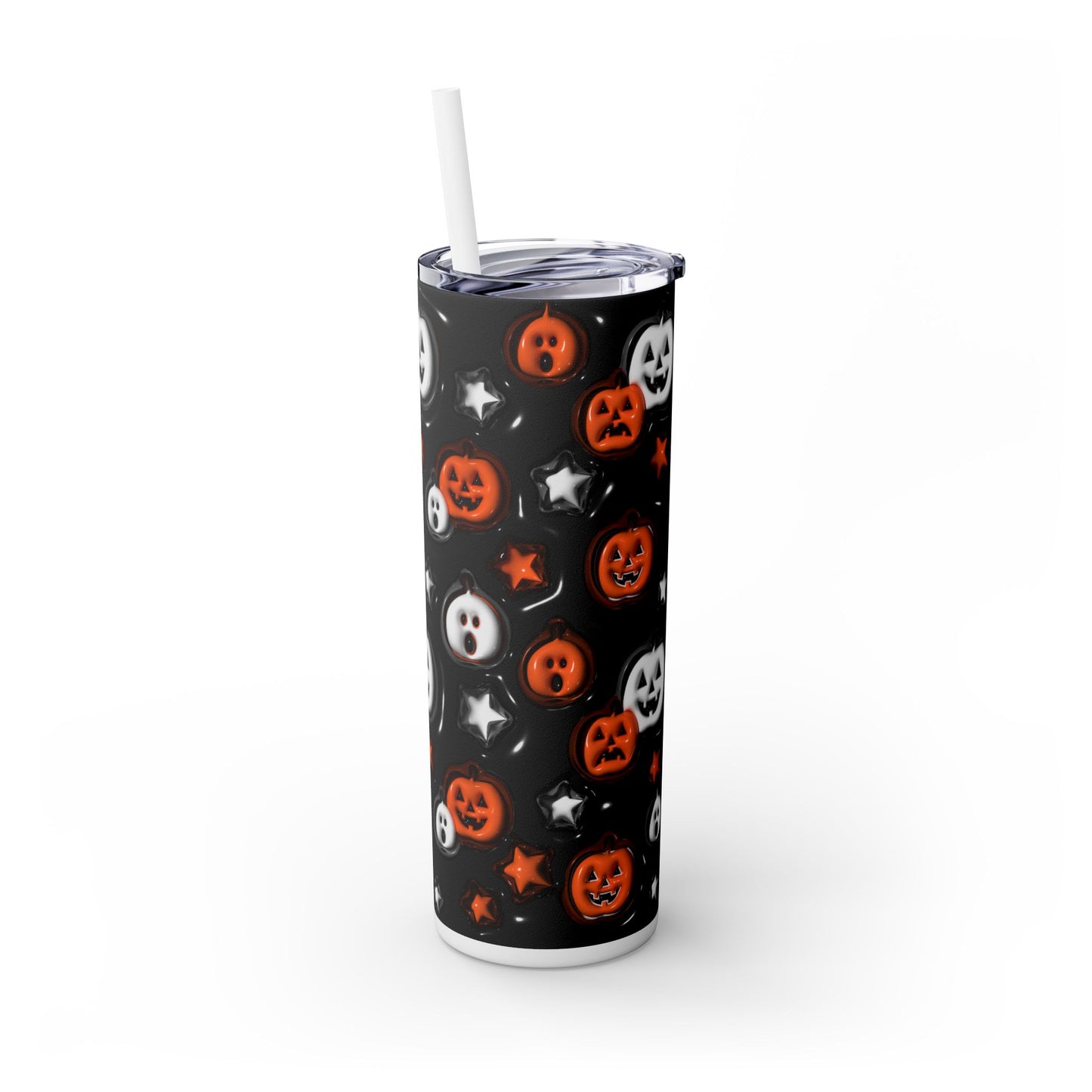 3D Inflated Pumpkins Halloween - SleekSip Skinny 20oz Tumbler with Straw