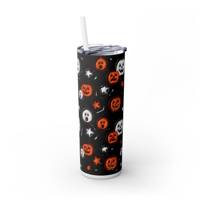 3D Inflated Pumpkins Halloween - SleekSip Skinny 20oz Tumbler with Straw