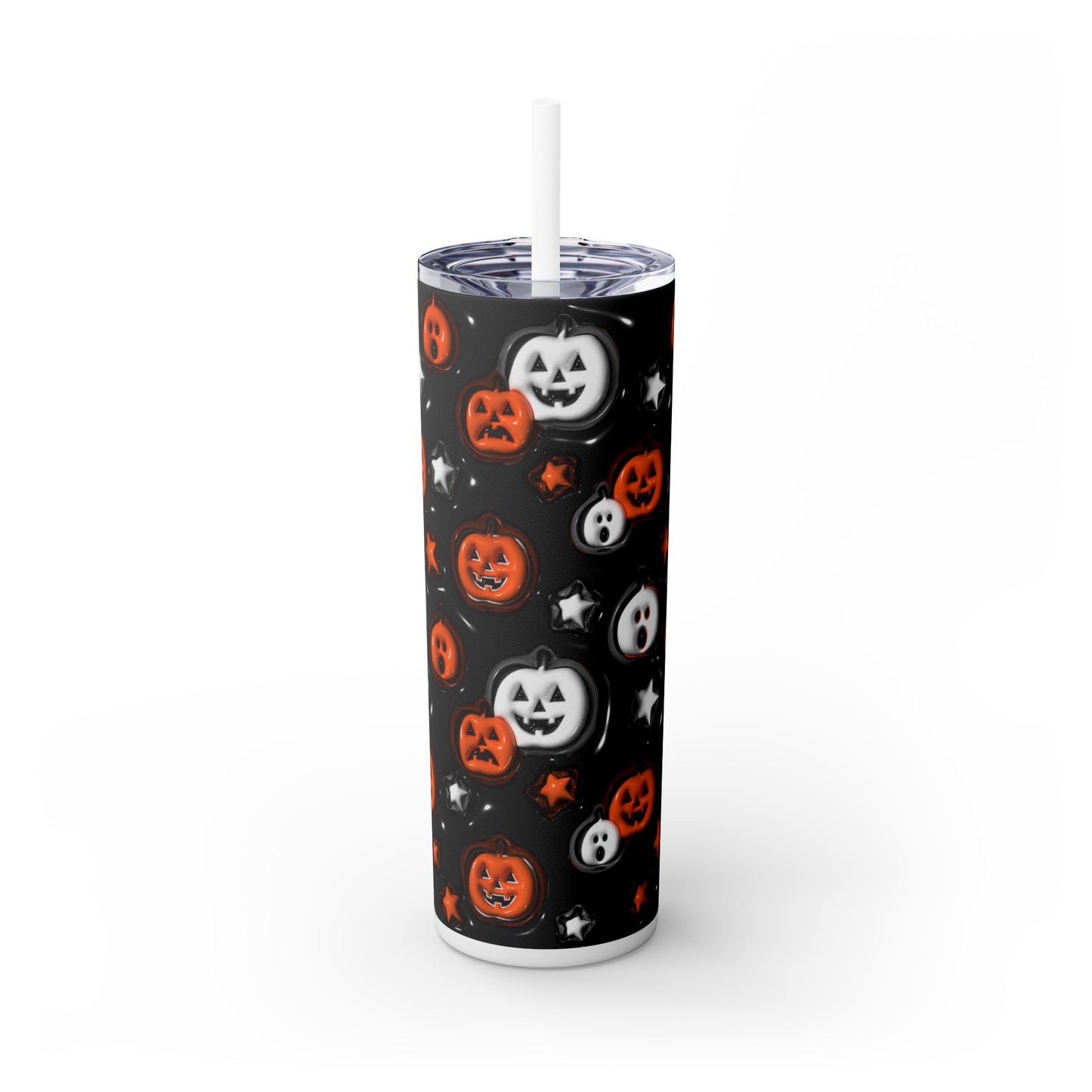 3D Inflated Pumpkins Halloween - SleekSip Skinny 20oz Tumbler with Straw