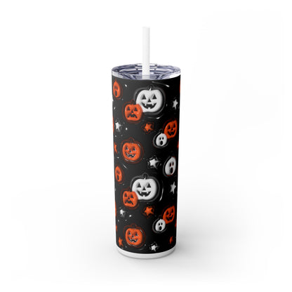 3D Inflated Pumpkins Halloween - SleekSip Skinny 20oz Tumbler with Straw