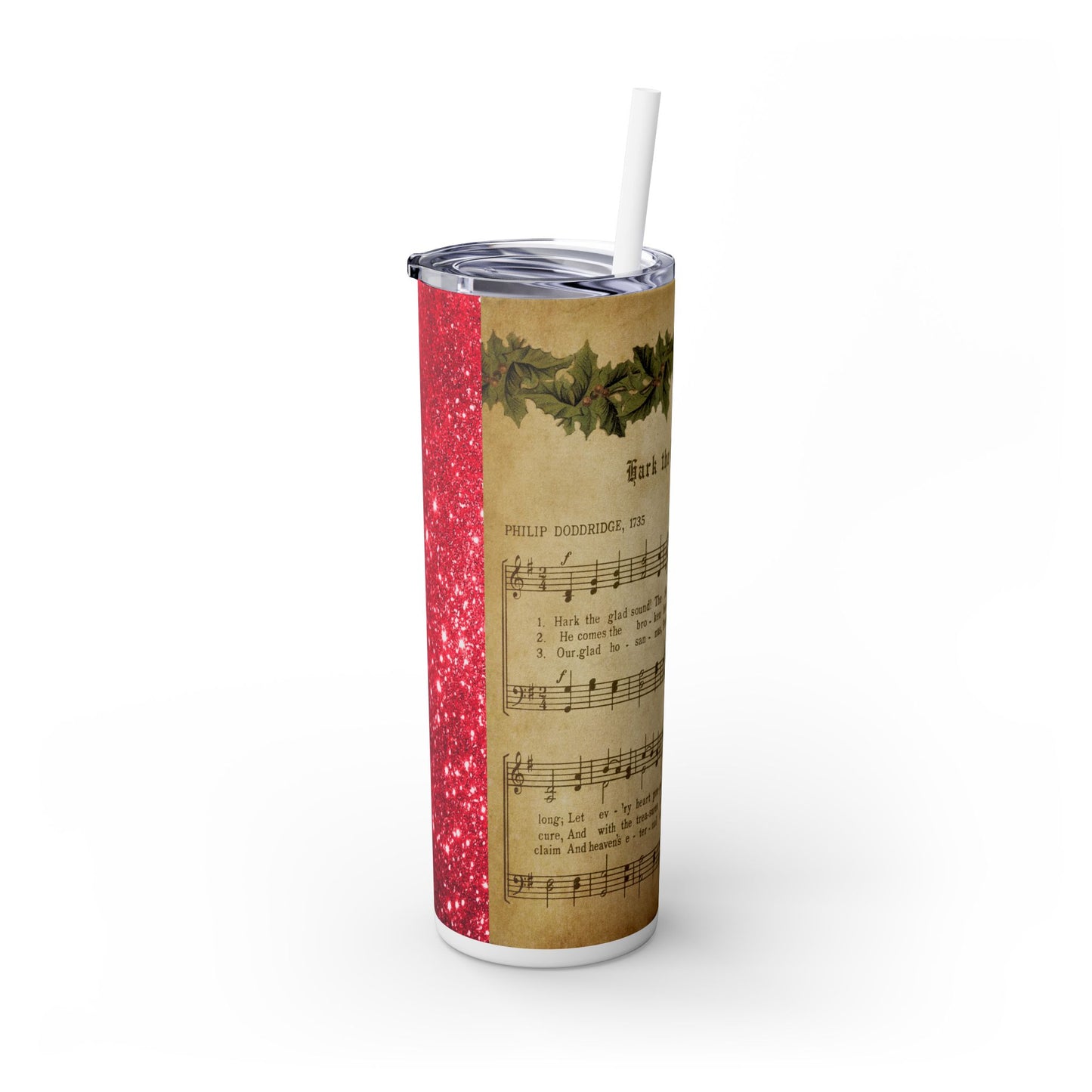 Christmas Music Notes with Red Sparkles - SleekSip Skinny 20oz Tumbler with Straw