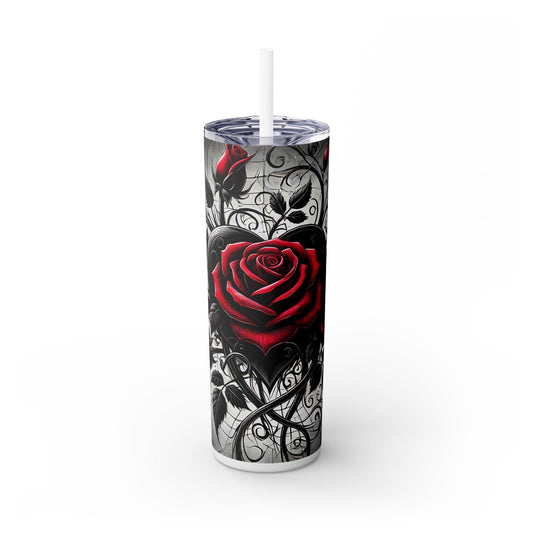 Black Heart Red Rose Spiderwebs - SleekSip Skinny 20oz Tumbler with Straw