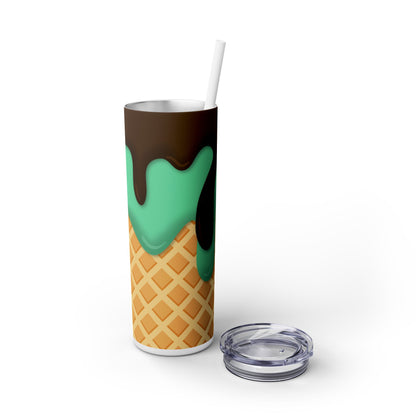 Dripping Ice Cream Waffle Cone - SleekSip Skinny 20oz Tumbler with Straw