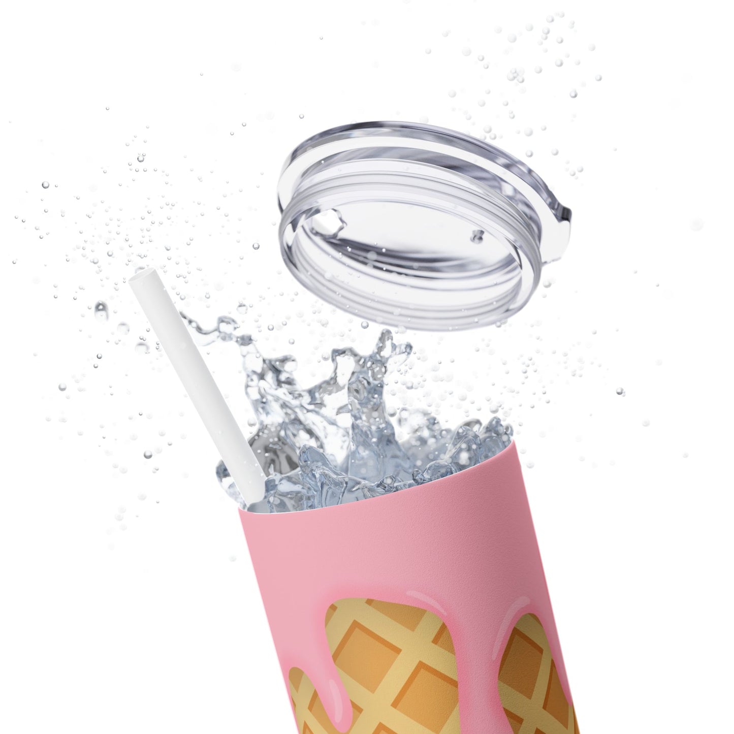 Dripping Ice Cream Waffle Cone - SleekSip Skinny 20oz Tumbler with Straw