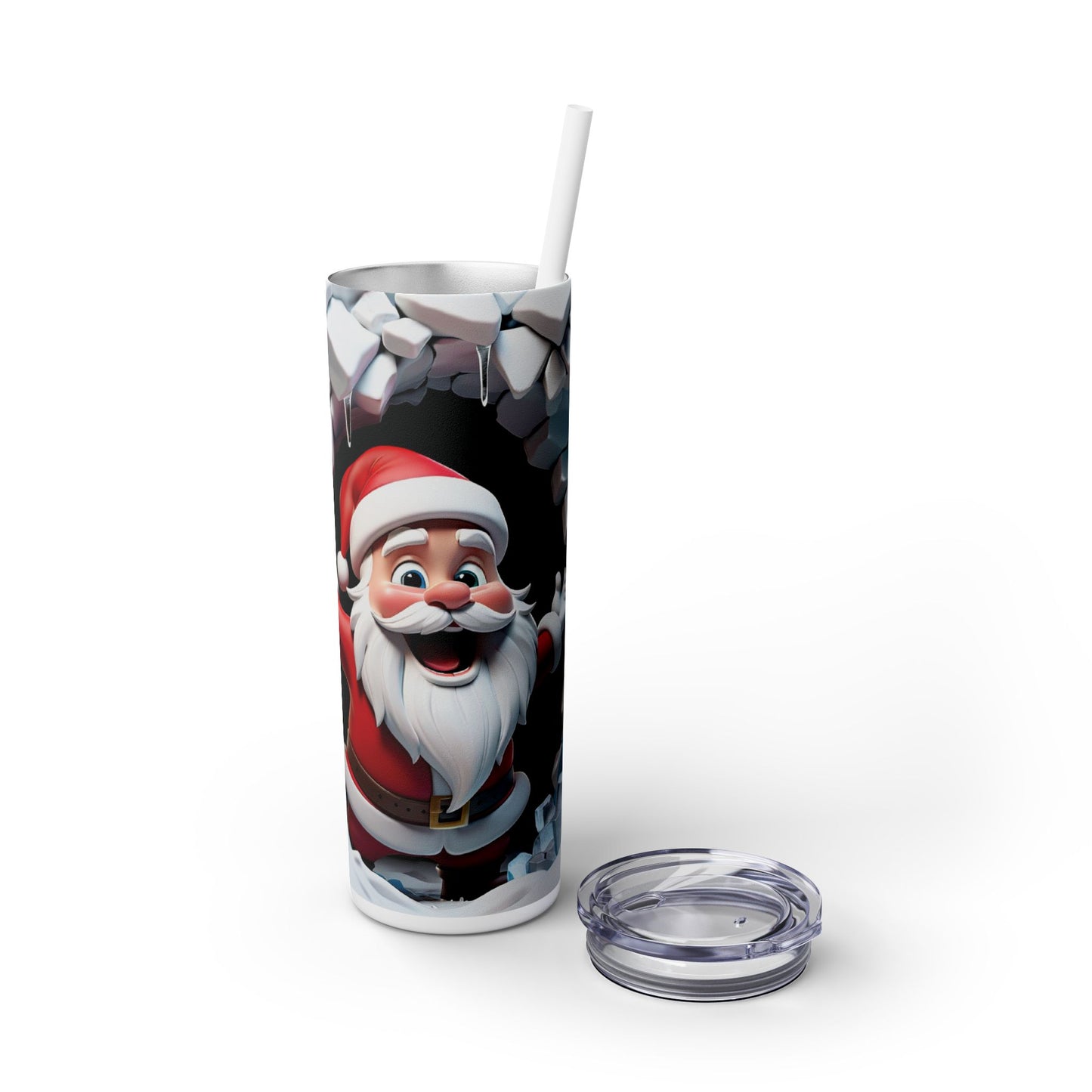 Christmas Santa Busting Through Wall - SleekSip Skinny 20oz Tumbler with Straw