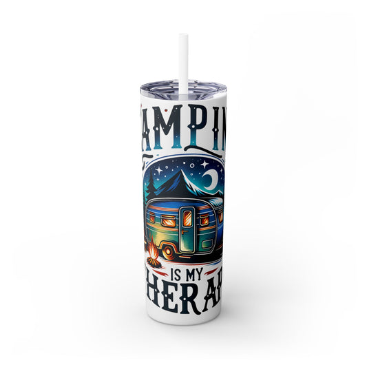 Camping is my therapy - SleekSip Skinny 20oz Tumbler with Straw