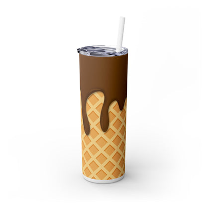 Dripping Ice Cream Waffle Cone - SleekSip Skinny 20oz Tumbler with Straw