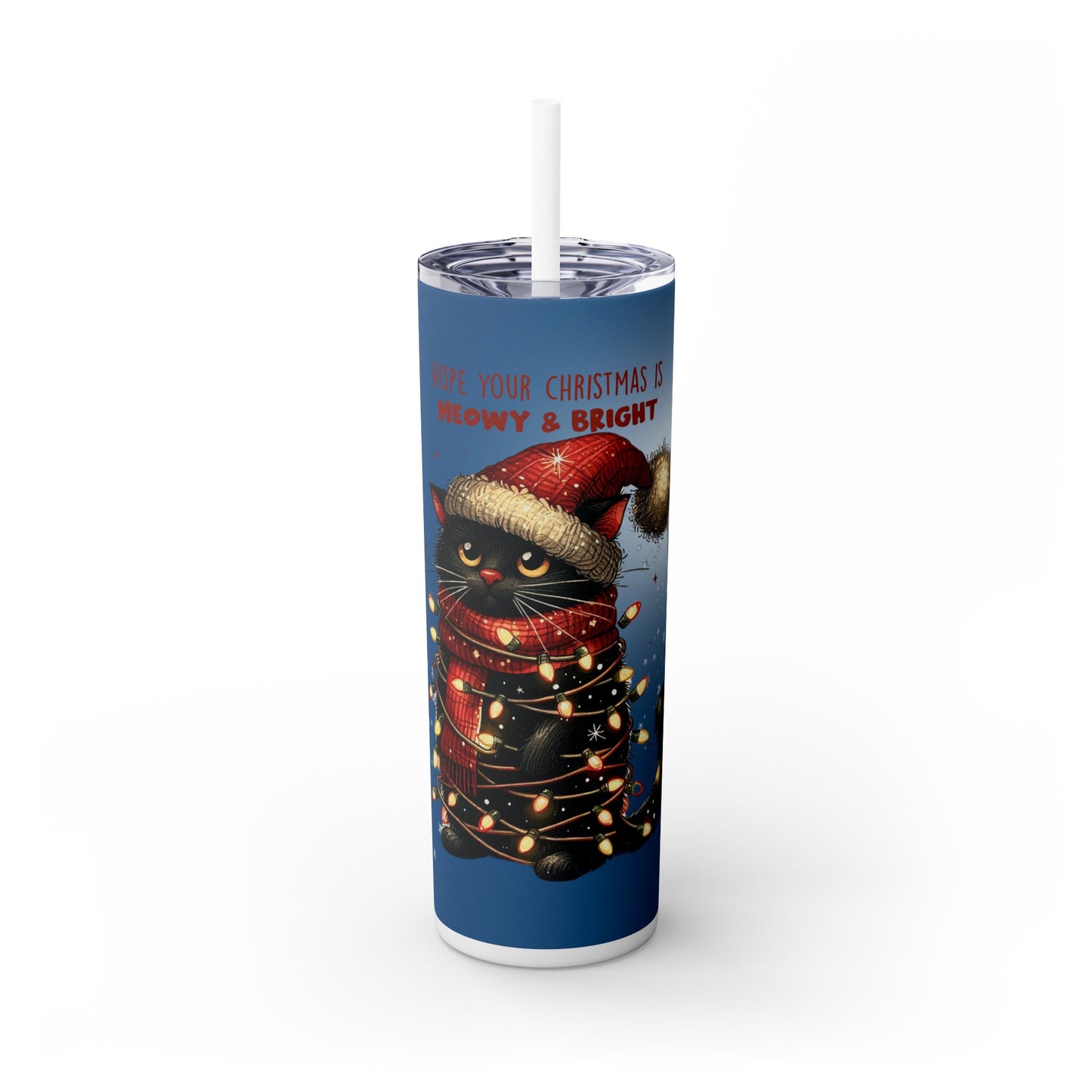 Christmas Cat with Magical Background - SleekSip Skinny 20oz Tumbler with Straw