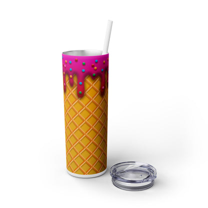 Dripping Ice Cream Waffle Cone - SleekSip Skinny 20oz Tumbler with Straw