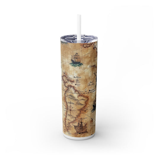 Watercolor Old Pirate Ships - SleekSip Skinny 20oz Tumbler with Straw