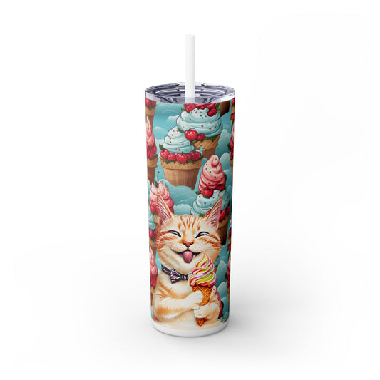 Happy Cat with Ice Cream Tumbler - Sip in Style with a Cool Kitty Twist