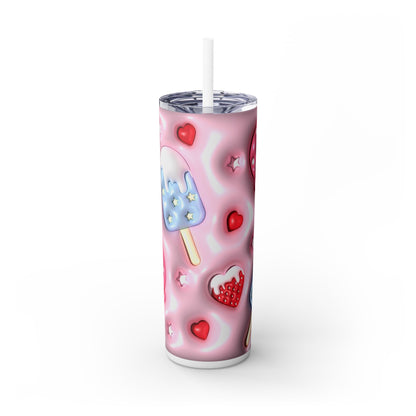 3D Inflated Ice Cream and Strawberries - SleekSip Skinny 20oz Tumbler with Straw