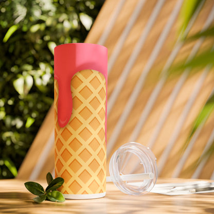 Dripping Ice Cream Waffle Cone - SleekSip Skinny 20oz Tumbler with Straw