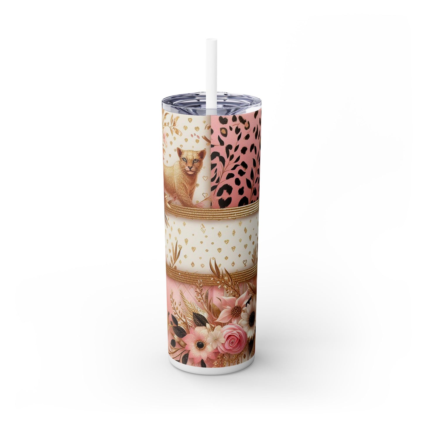 Leopard Flower Wrap - SleekSip Skinny 20oz Tumbler with Straw