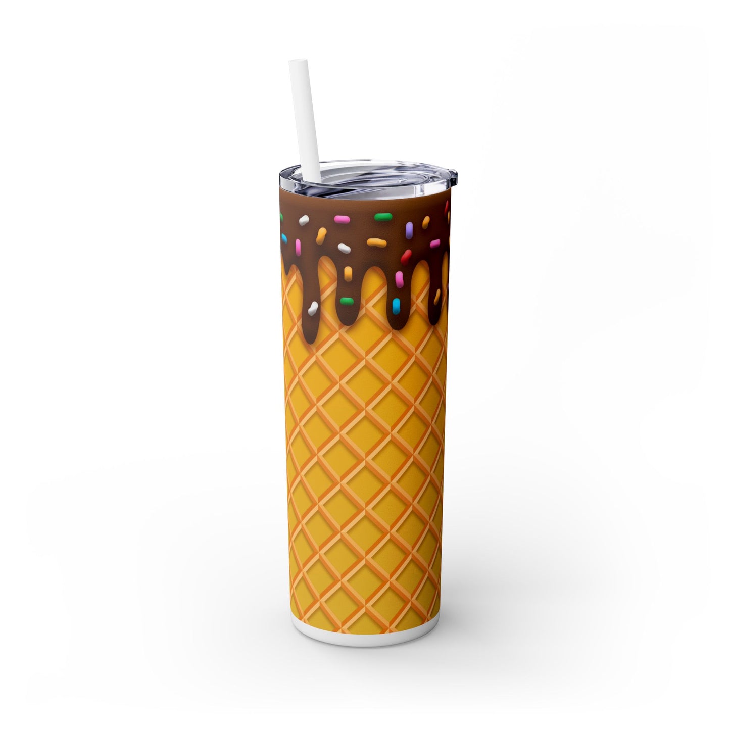 Dripping Ice Cream Waffle Cone - SleekSip Skinny 20oz Tumbler with Straw