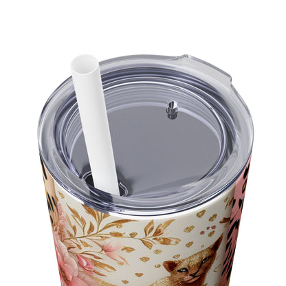 Leopard Flower Wrap - SleekSip Skinny 20oz Tumbler with Straw