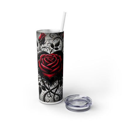 Black Heart Red Rose Spiderwebs - SleekSip Skinny 20oz Tumbler with Straw