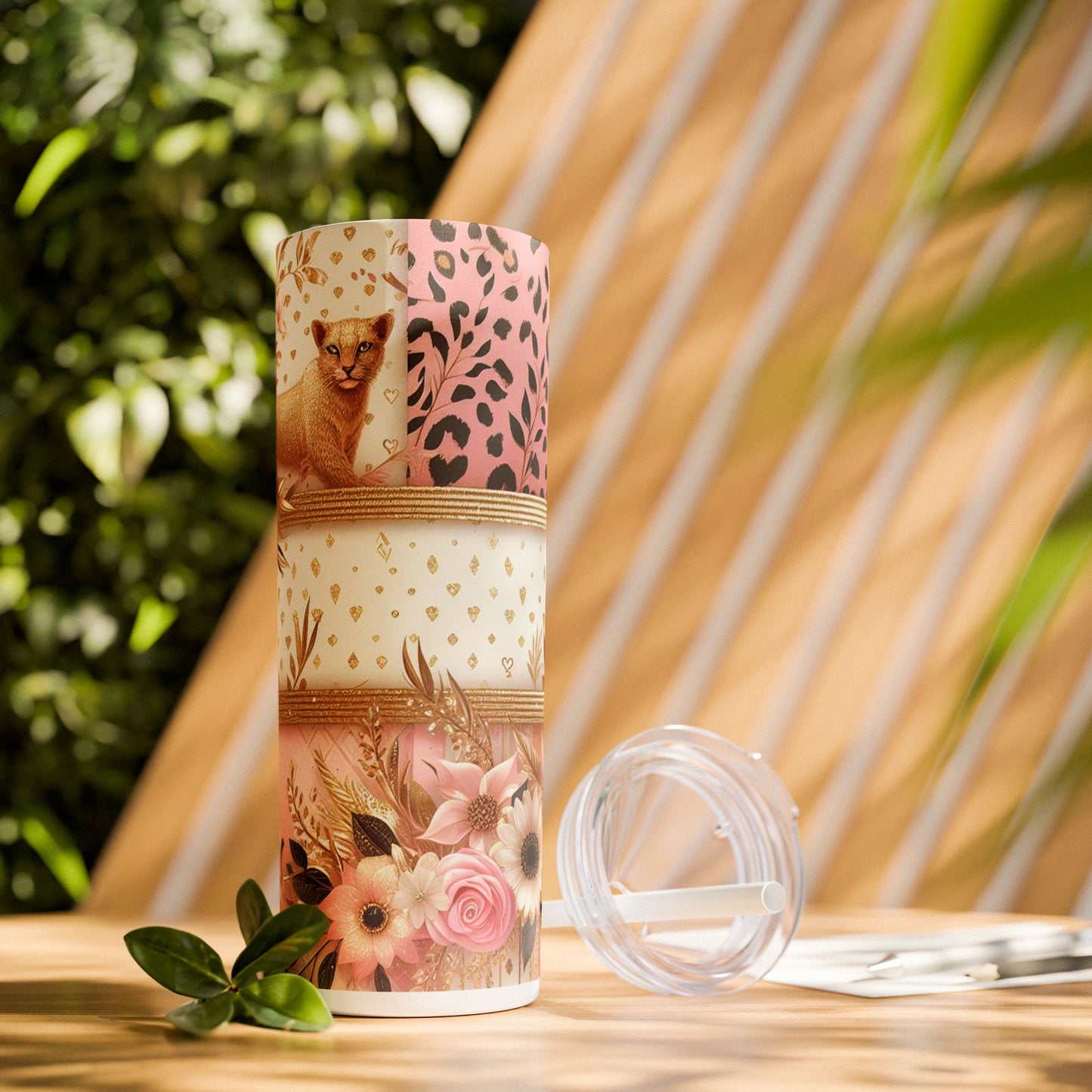 Leopard Flower Wrap - SleekSip Skinny 20oz Tumbler with Straw