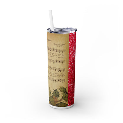 Christmas Music Notes with Red Sparkles - SleekSip Skinny 20oz Tumbler with Straw