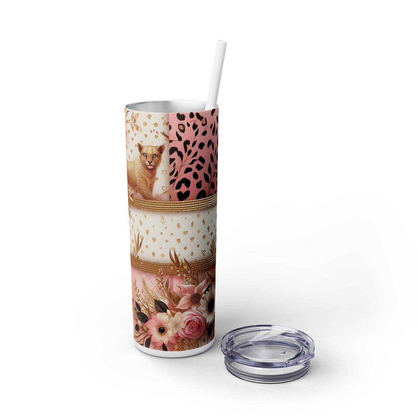 Leopard Flower Wrap - SleekSip Skinny 20oz Tumbler with Straw