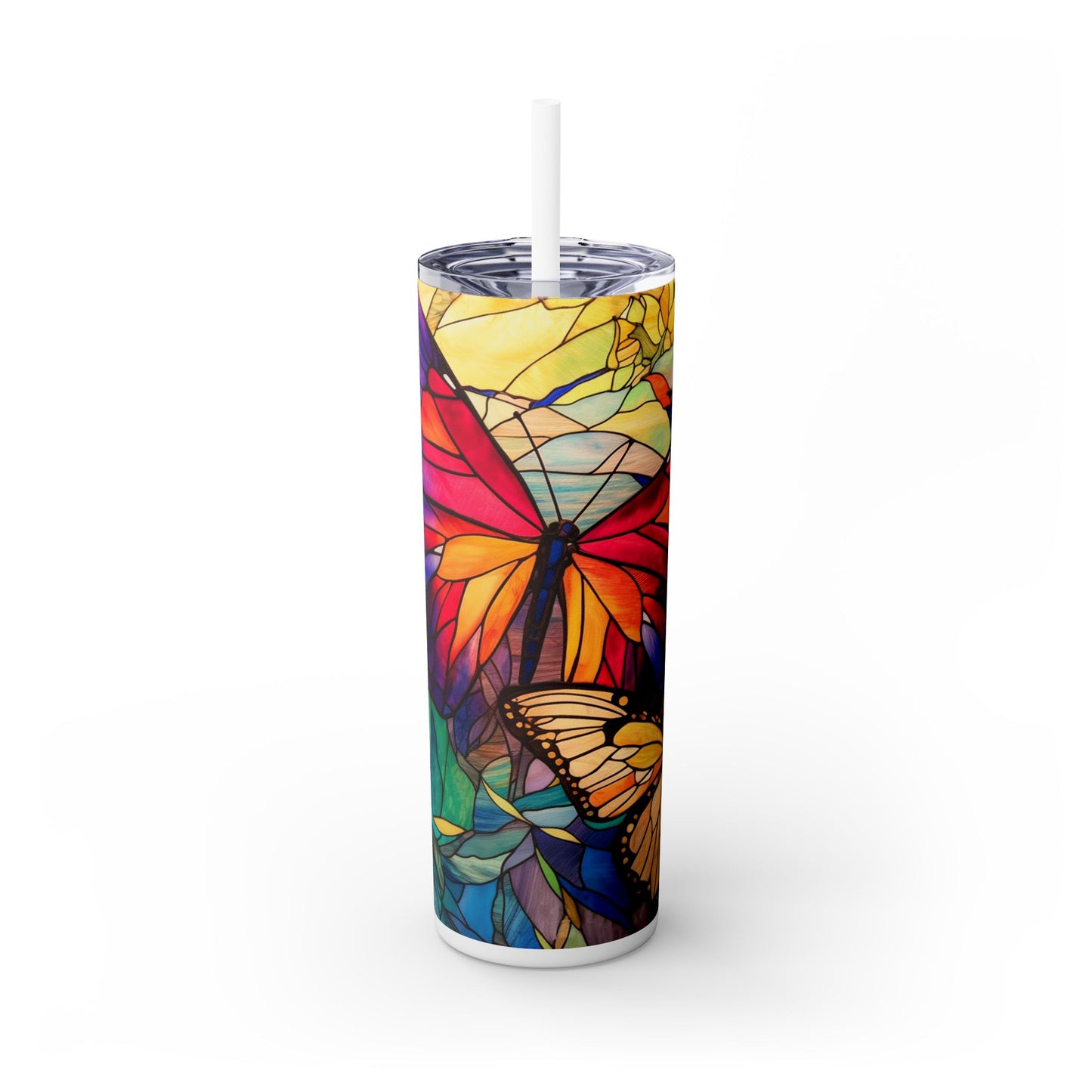 Butterfly Stained Glass - SleekSip Skinny 20oz Tumbler with Straw