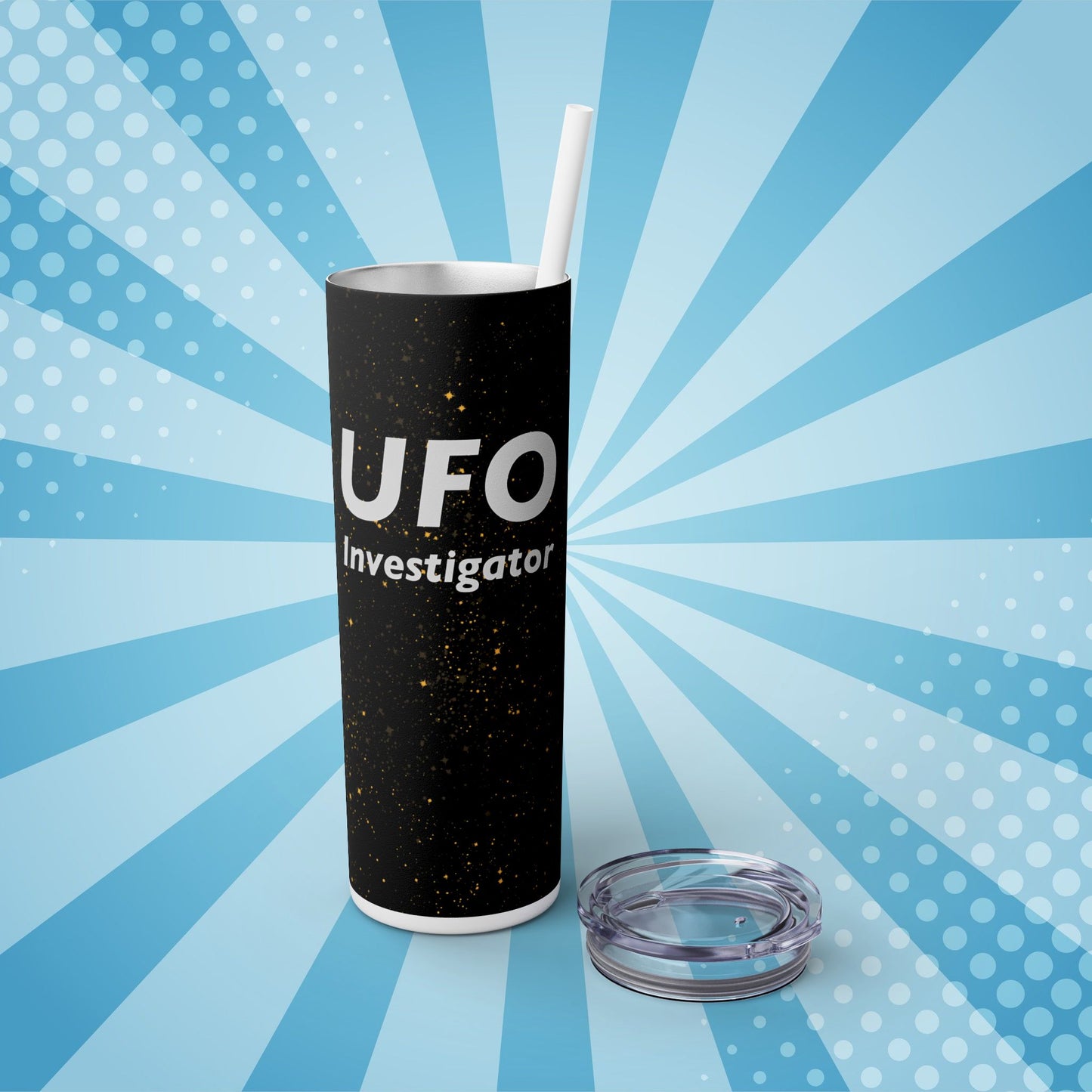 UFO Investigator (Black Stars) Skinny Tumbler with Straw – 20oz