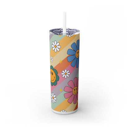 Happy 70s Flower Power - SleekSip Skinny 20oz Tumbler with Straw