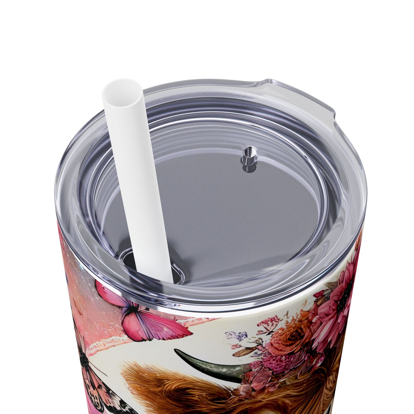 Cute Floral Pumpkin Cow - SleekSip Skinny 20oz Tumbler with Straw