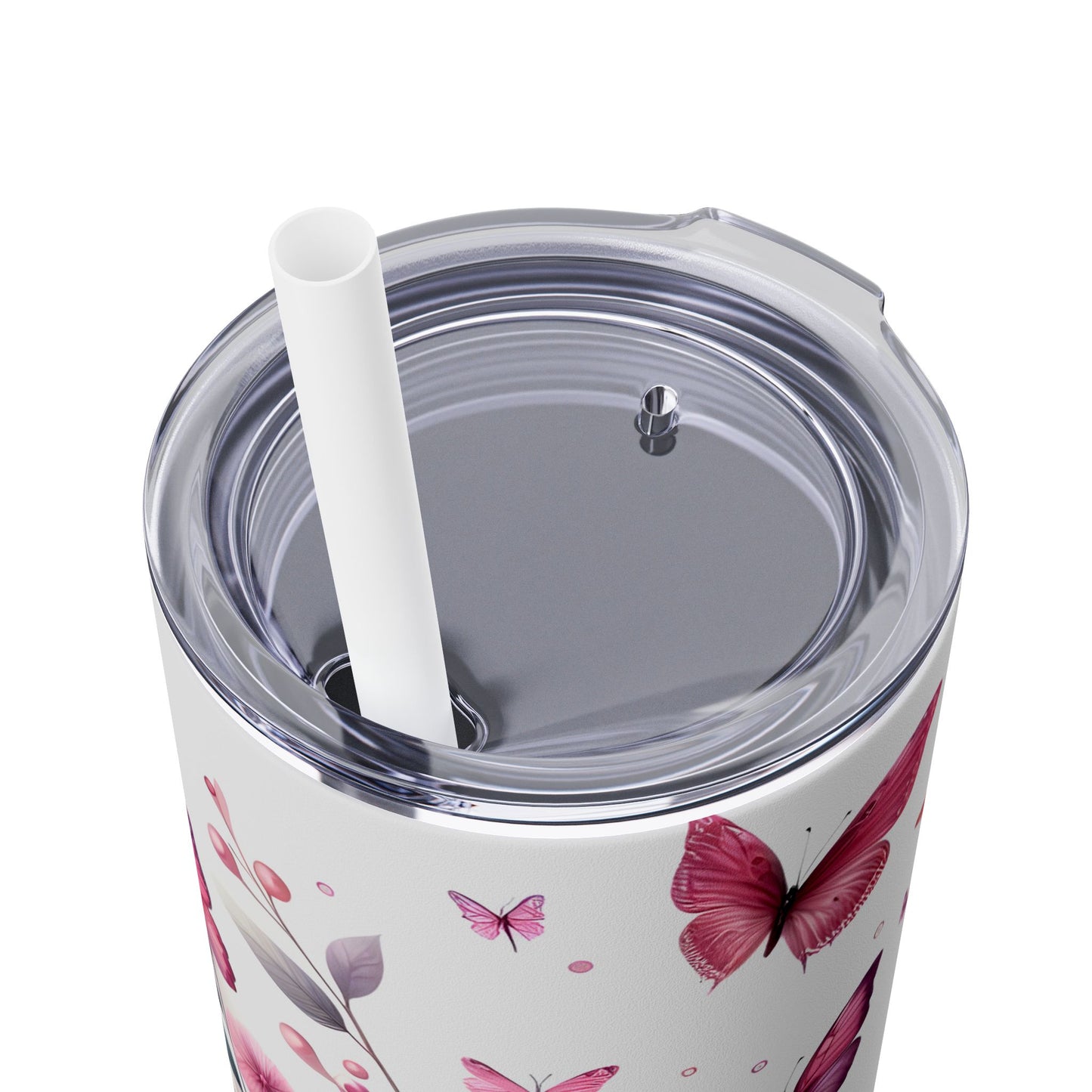 Pink Flowers and Butterflies - SleekSip Skinny 20oz Tumbler with Straw