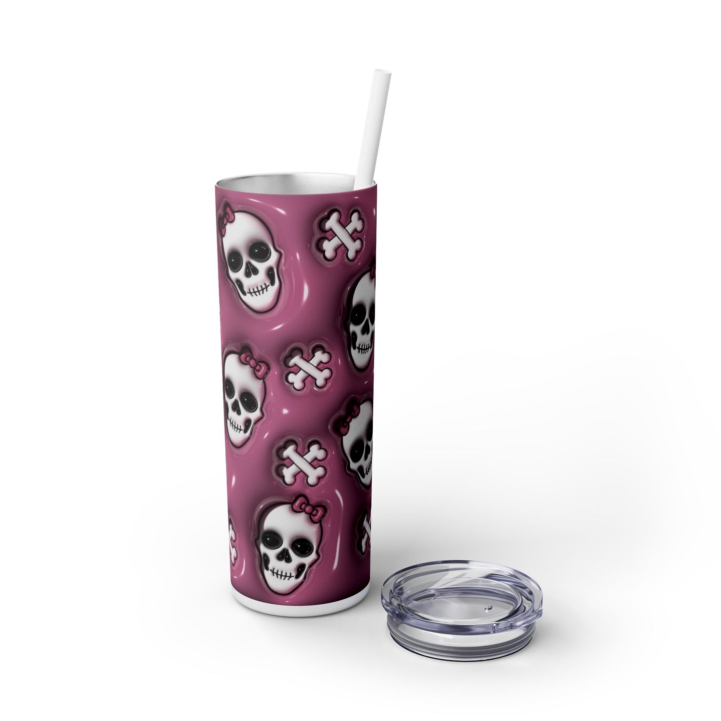 3D Inflated Skulls Halloween - SleekSip Skinny 20oz Tumbler with Straw