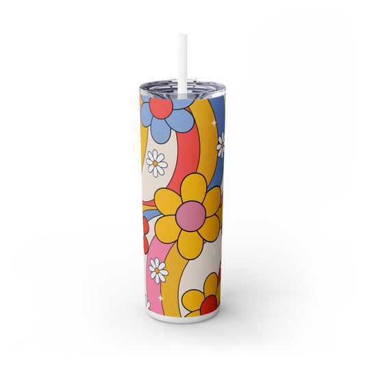 Flowers 70s Retro - SleekSip Skinny 20oz Tumbler with Straw