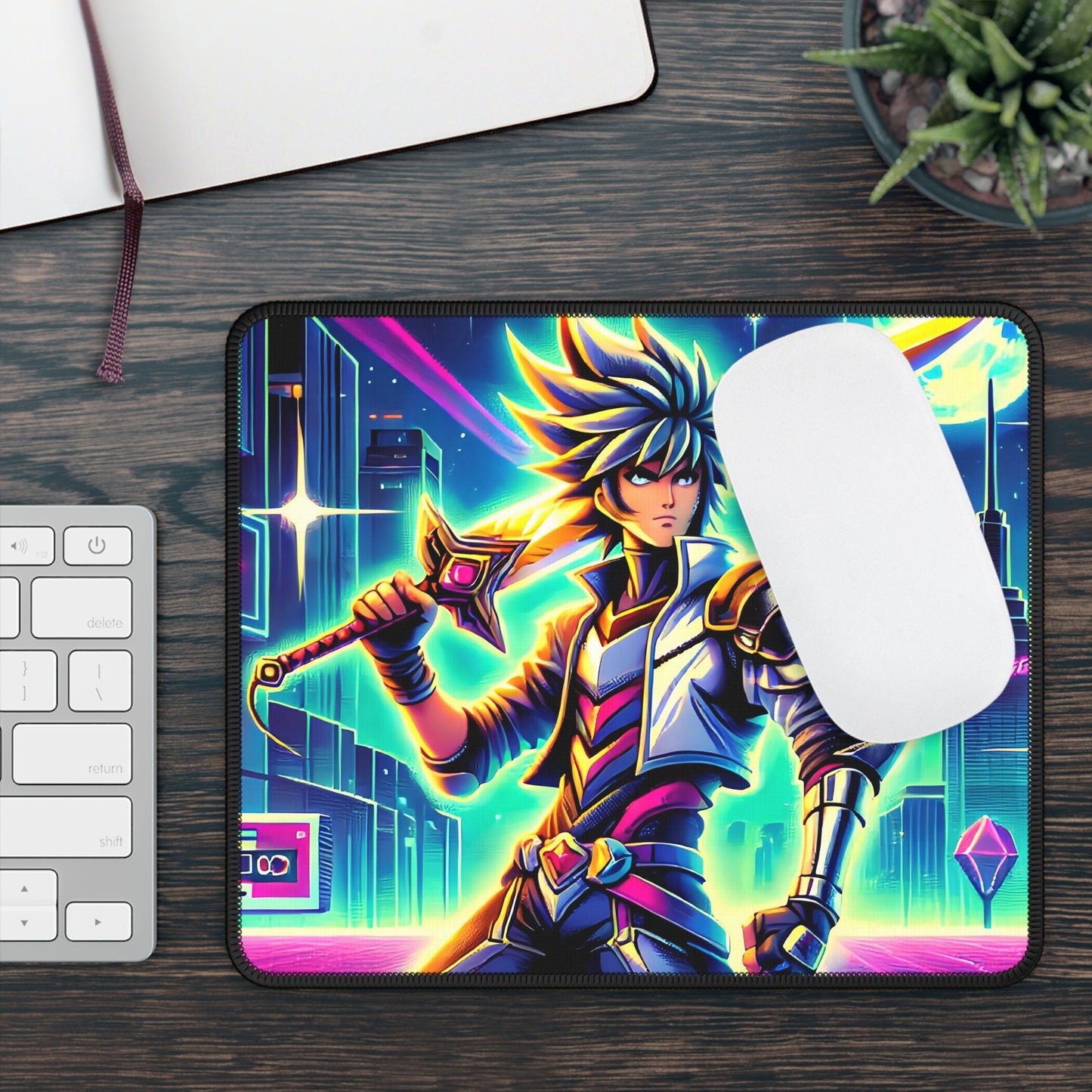 Neon Cyber Warrior Mousepad